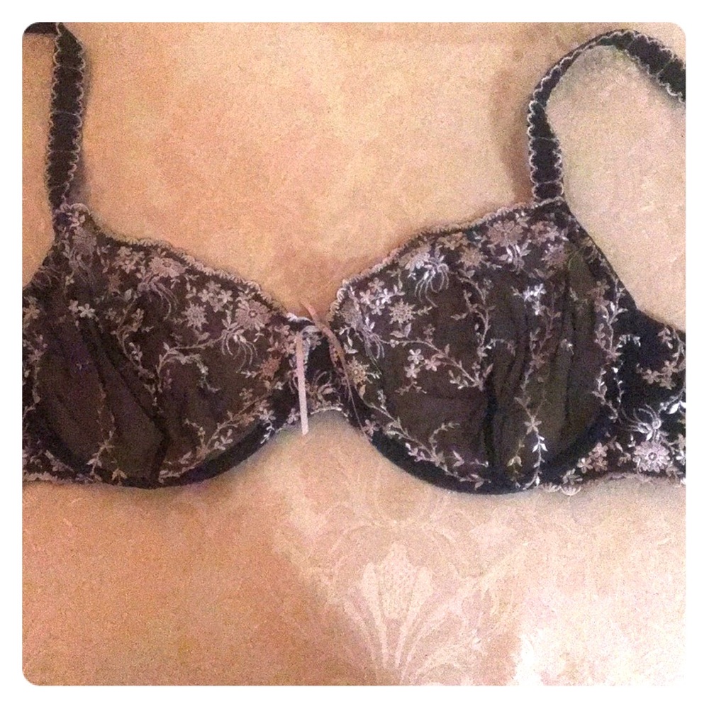 Black lace bra rose gold embroidered flowers